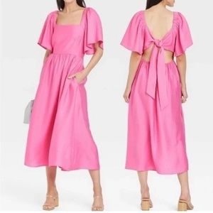 Flutter Sleeve Bubblegum Pink Dress